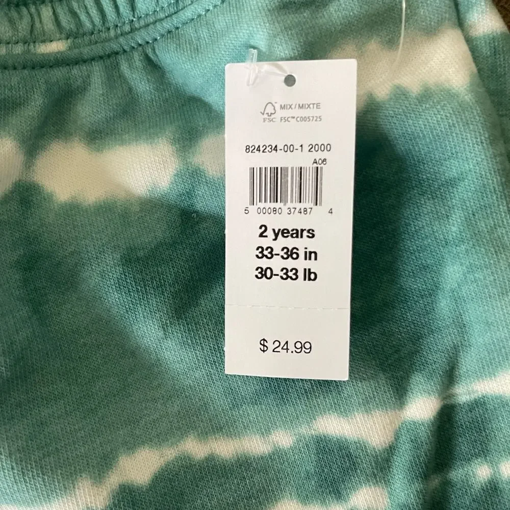 Baby Gap toddler‎ sweat shorts tie dye turquoise & white sz 2T still in bag